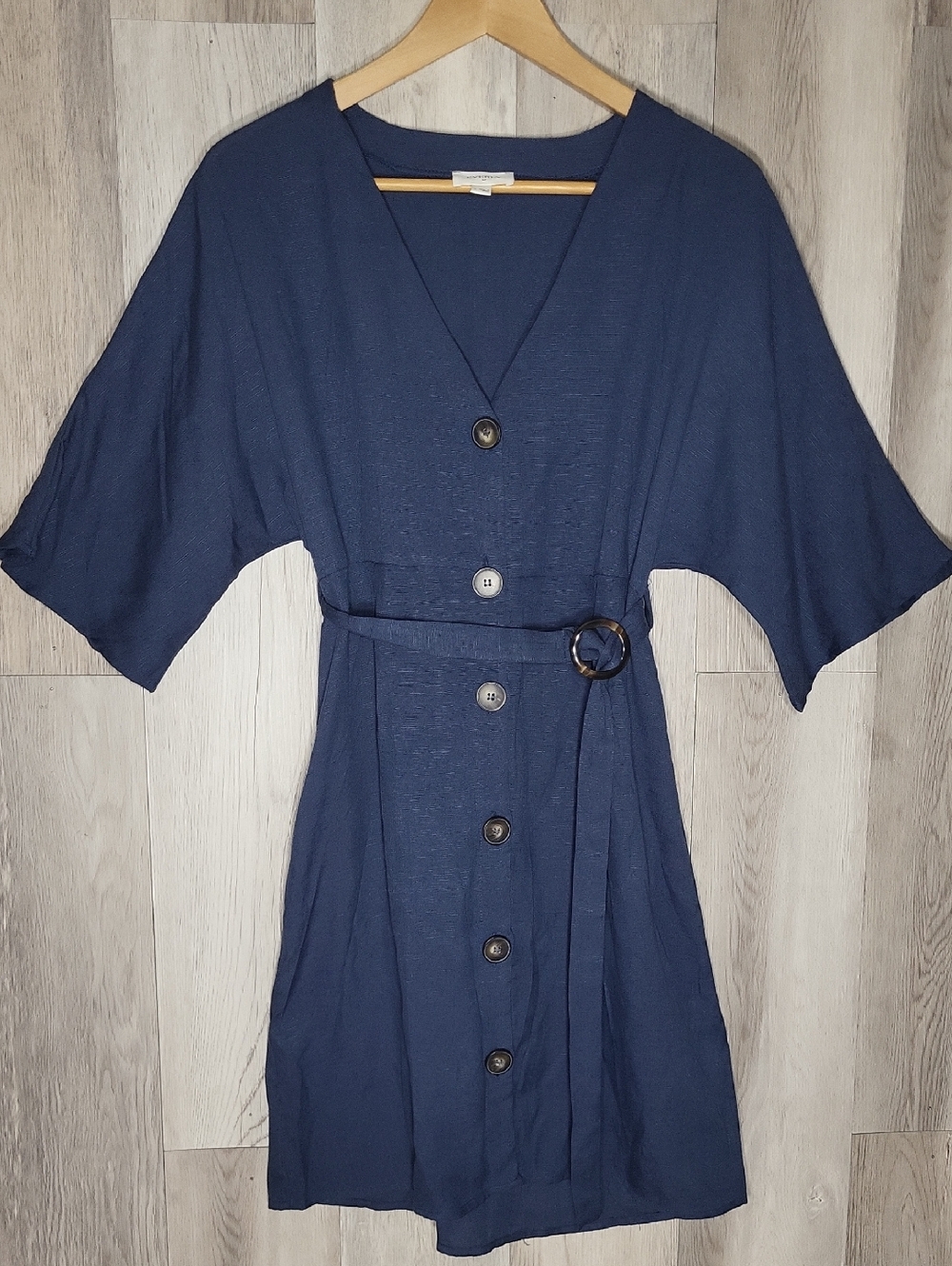 Everly Navy Blue Button Front Belted Dolman Sleeve Dress Large Coastal Capsule